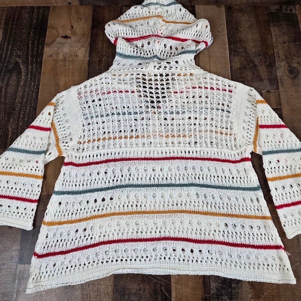 Anthropologie POL Crochet Knit Star Hoodie White Color Stripes Boho Hippie Small - Picture 7 of 11